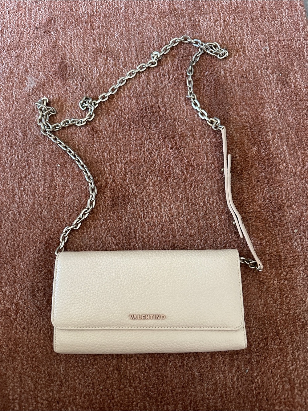 Valentino Tan/Cream Leather Chain Crossbody Wallet